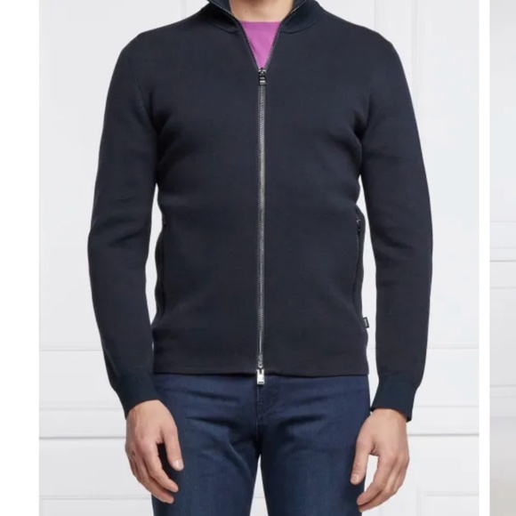 HUGO BOSS Men's Navy Urient Fit Zip-up Knitted Jacket Size X-Large 100% Cotton - Picture 1 of 16